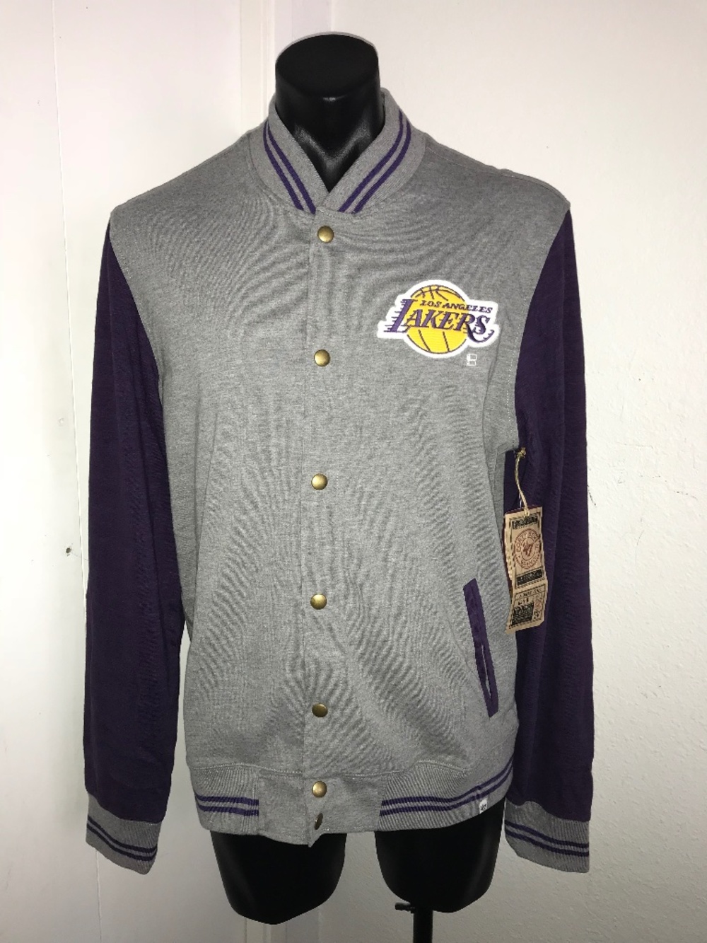 '47 Los Angeles Lakers Jacket Mens Large Gray Long Sleeve Snap Button